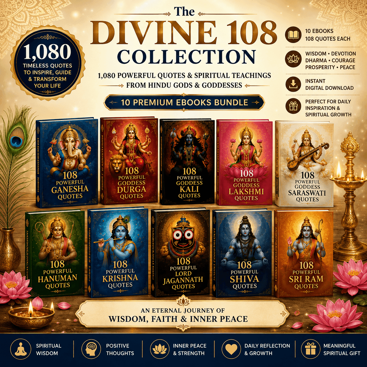 The Divine 108 Collection – 1,080 Powerful Quotes & Spiritual Teachings from Hindu Gods & Goddesses | 10 eBook Bundle